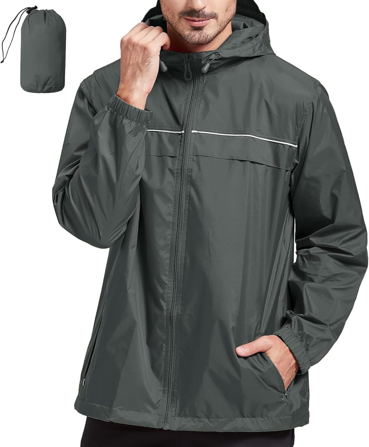 Rain Jacket Men Waterproof Windbreaker, Lightweight Hooded Raincoat for Daily Casual - Image 1