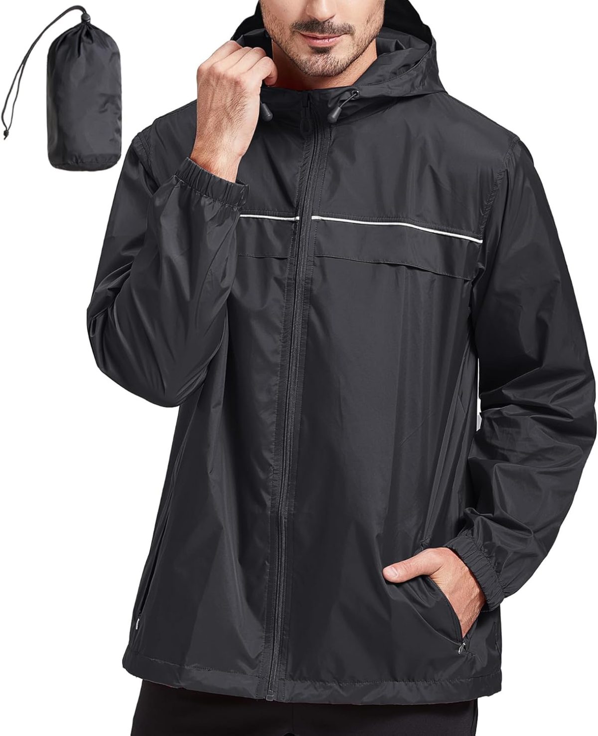 Rain Jacket Men Waterproof Windbreaker, Lightweight Hooded Raincoat for Daily Casual - Image 1