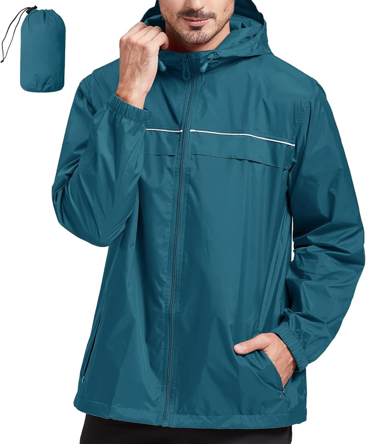 Rain Jacket Men Waterproof Windbreaker, Lightweight Hooded Raincoat for Daily Casual - Image 1