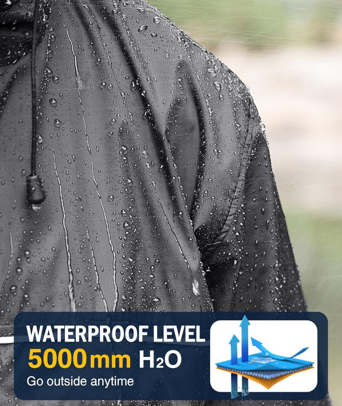 Rain Jacket Men Waterproof Windbreaker, Lightweight Hooded Raincoat for Daily Casual - Image 2