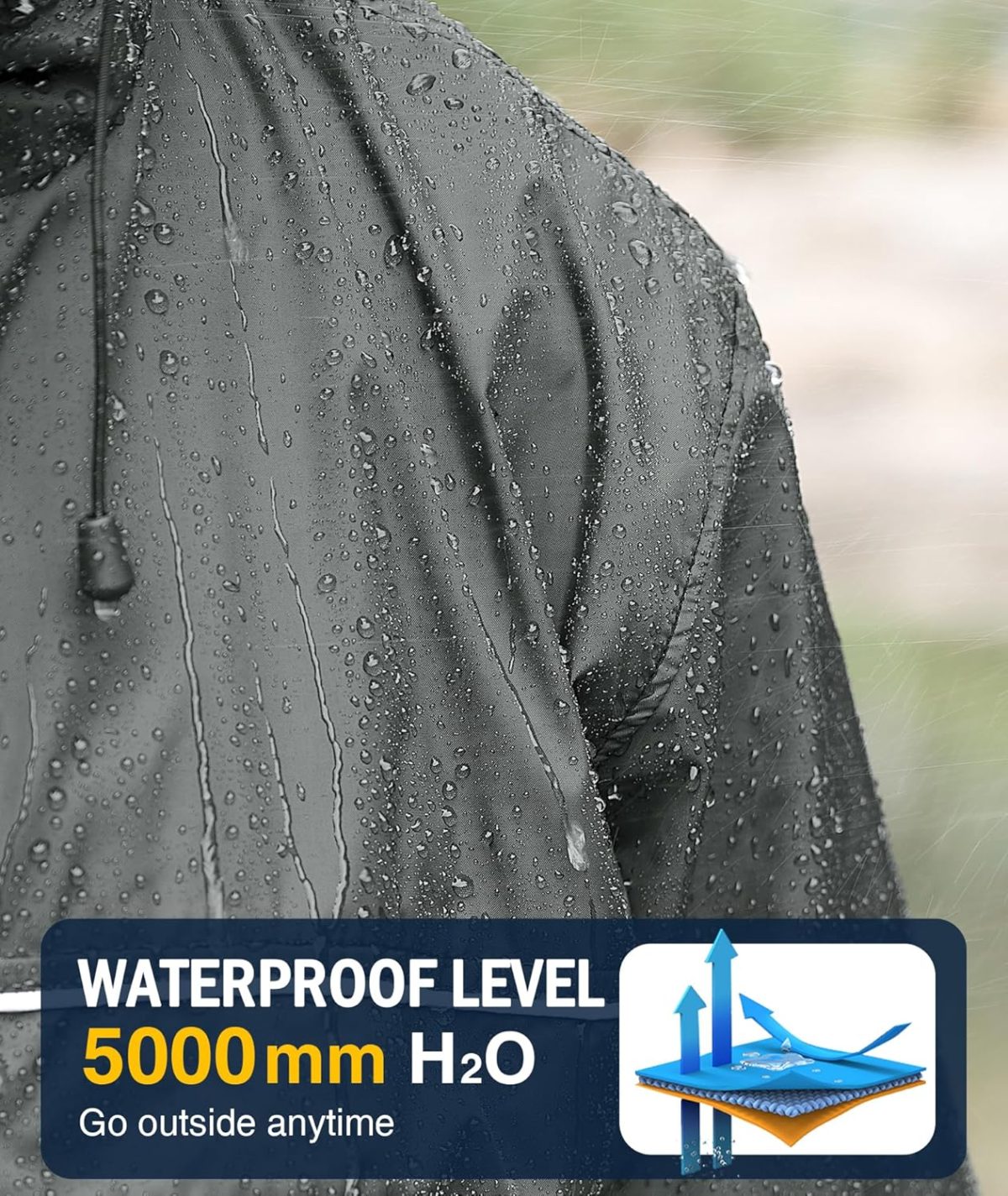 Rain Jacket Men Waterproof Windbreaker, Lightweight Hooded Raincoat for Daily Casual - Image 2